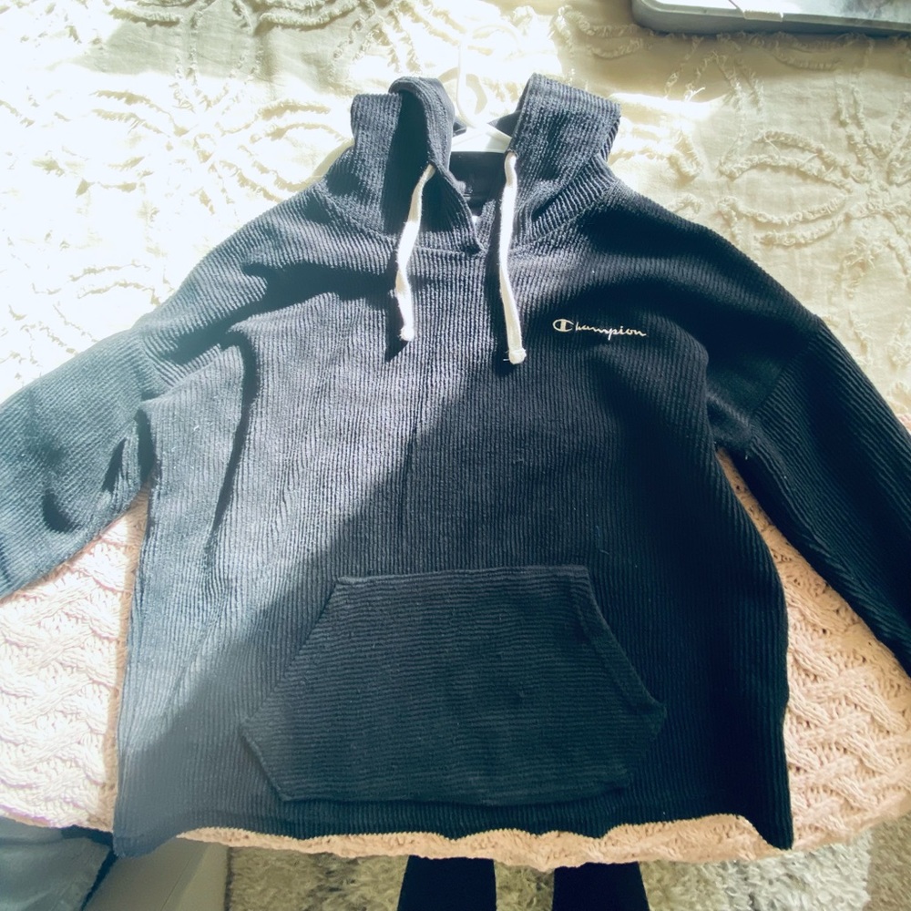 champion black ribbed hoodie